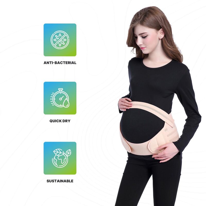 Adjustable Maternity Pregnancy Belt/Abdominal Breathable Pregnancy Belly Wrap/Prenatal Back Support Belt (Beige, Medium)